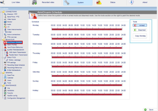 ADPRO Arm/Disarm Schedule